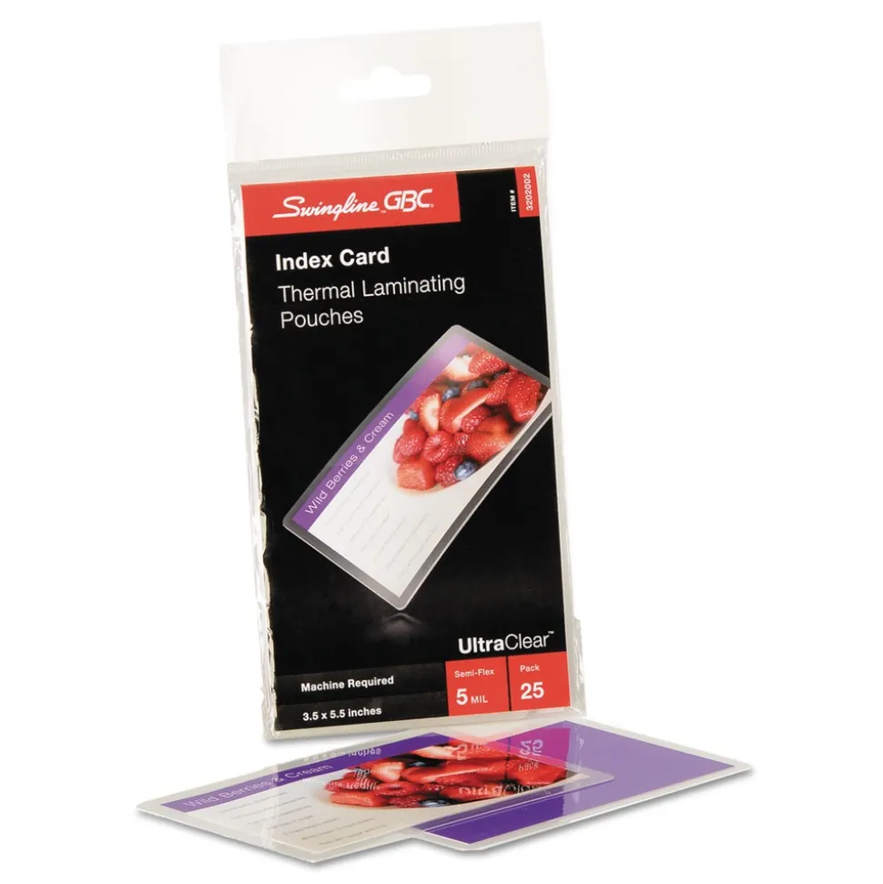 GBC UltraClear 5.5 in. x 3.5 in. 3 mil Thermal Laminating Pouches - Gloss Clear (25/Pack)