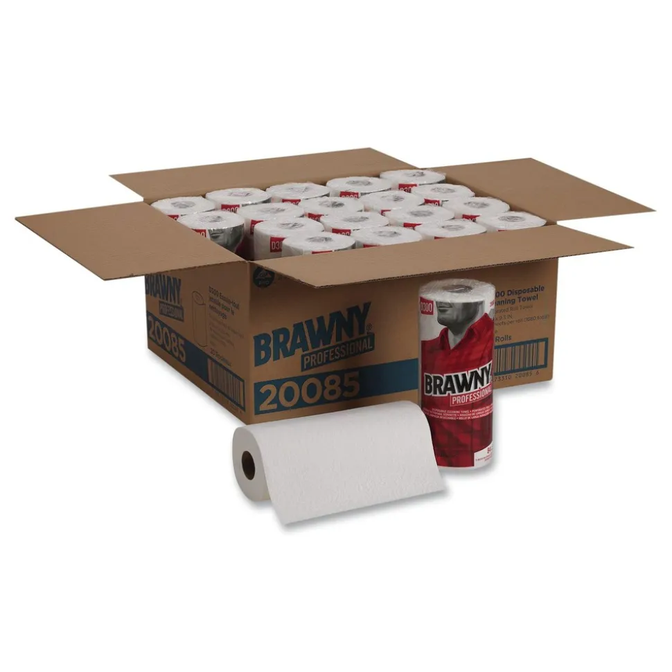 Georgia-Pacific 20085 11 in. x 9.38 in. 1-Ply Premium DRC Perforated Roll Wipers - Unscented, White (20 Rolls/Carton)
