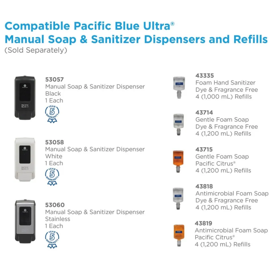 Georgia Pacific Professional Pacific Blue Ultra 5.6 in. x 4.4 in. x 11.5 in. 1200 mL Refill Soap/Sanitizer Dispenser - Black (1/Carton)