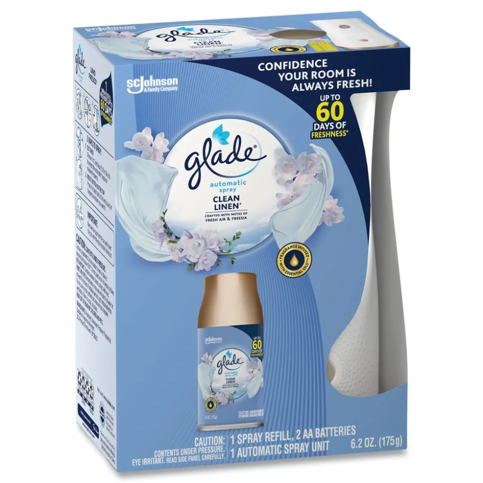 Glade Clean Linen Automatic Spray Starter Kit - White/Gold (4/Carton)