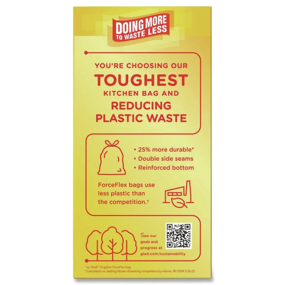 Glad ForceFlex MaxStrength 24 in. x 28 in. 13 Gallon Tall Kitchen Drawstring Trash Bags - Fresh Clean Scent/White (204/Carton)