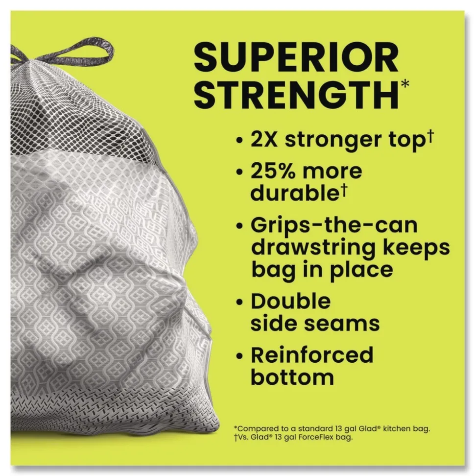 Glad ForceFlex MaxStrength 24 in. x 28 in. 13 Gallon Tall Kitchen Drawstring Trash Bags - Fresh Clean Scent/White (204/Carton)