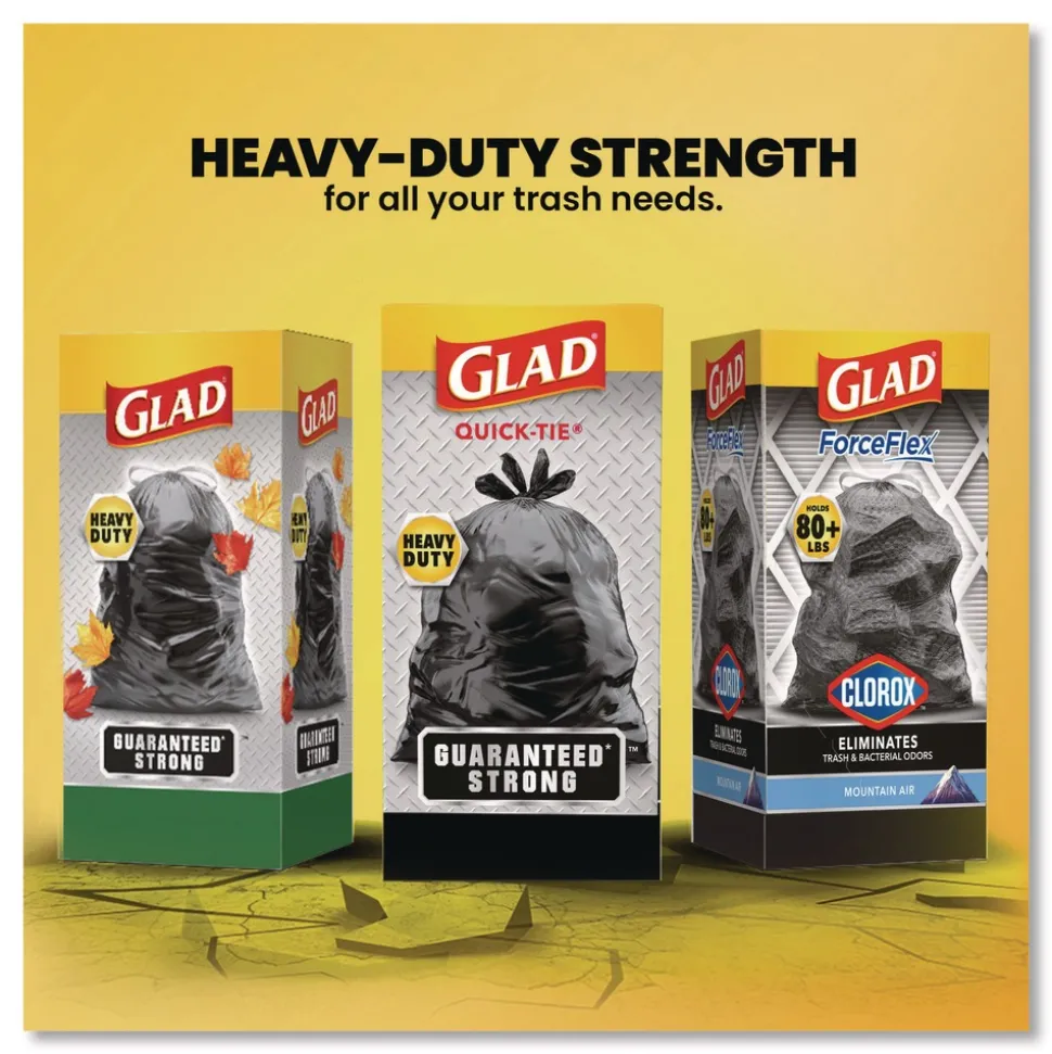 Glad 30 in. x 33 in. 30 gal. 0.81 mil Large Quick-Tie Trash Bags Tie-Flap - Black (10/Box 12 Boxes/Carton)