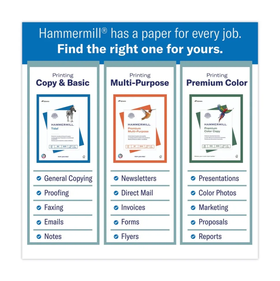 Hammermill 92 Bright 20 lbs. Bond Weight 8.5 in. x 11 in. Great White 30 Recycled Print Paper - White (5 Reams/Carton)