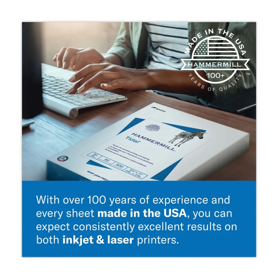 Hammermill 92 Bright 20 lbs. Bond Weight 8.5 in. x 11 in. Great White 30 Recycled Print Paper - White (5 Reams/Carton)
