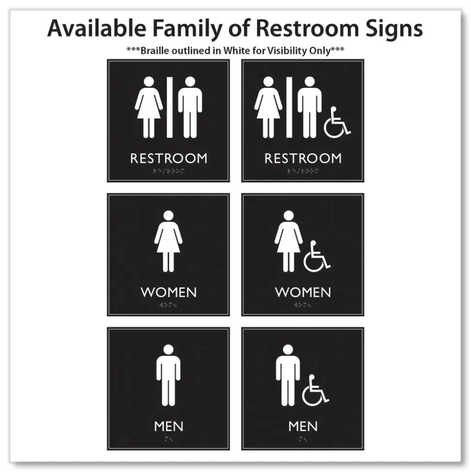 Headline Sign 8 in. x 8 in. Unisex Accessible Restroom Plastic ADA Sign - Clear/White