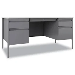 Hirsh Industries 60 in. x 30 in. x 29.5 in. Left and Right-Hand Pedestals Box/File Drawer Format Teachers Pedestal Desks - White/Platinum