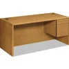 HON 10700 Series 66 in. x 30 in. x 29.5 in. "L" Workstation Desk with 3-Quarter Height Pedestal on Right - Harvest