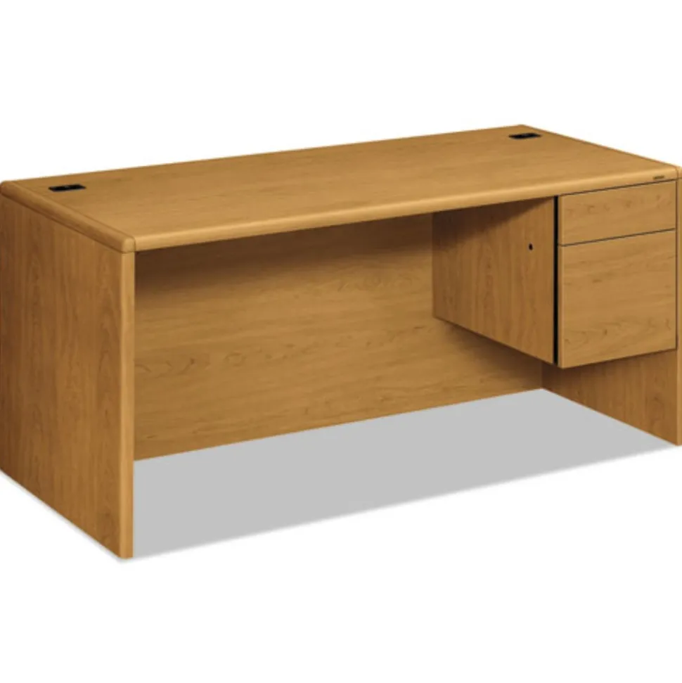 HON 10700 Series 66 in. x 30 in. x 29.5 in. "L" Workstation Desk with 3-Quarter Height Pedestal on Right - Harvest