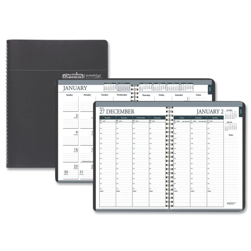 House of Doolittle 8.75 in. x 6.88 in. 12-Month (Jan-Dec 2026) Recycled 7-Day Planner - Black Cover