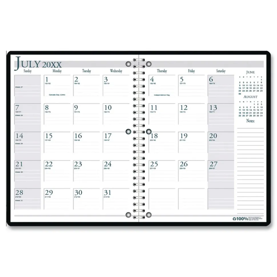 House of Doolittle 11 in. x 8.5 in. 14-Month (Jul 2025-Aug 2026) Wirebound Academic Monthly Planner - Black Cover