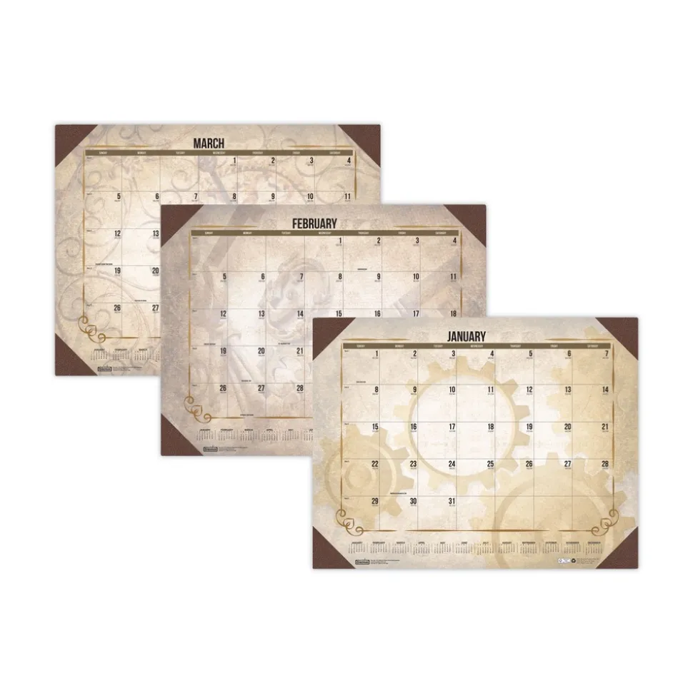 House of Doolittle 22 in. x 17 in. 12-Month (Jan-Dec) 2026 Recycled Vintage Desk Pad Calendar - Vintage Artwork/Sepia Sheets/Brown Corners