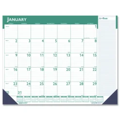 House of Doolittle 22 in. x 17 in. 13-Month (Jan 2026-Jan 2027) Express Track Monthly Desk Pad Calendar - White/Teal Sheets/Teal Binding