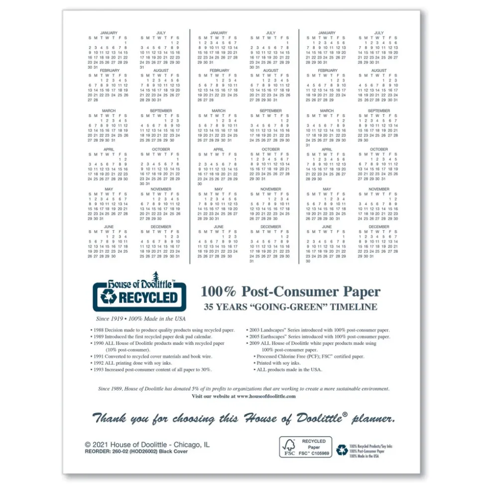 House of Doolittle 10 in. x 7 in. 14-Month (Dec 2025-Jan 2027) Recycled Ruled Planner with Leatherette Cover - Black Cover