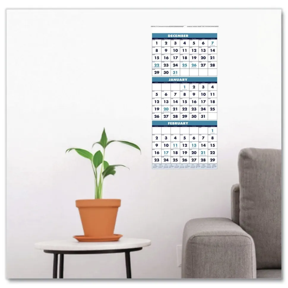 House of Doolittle 14-Month: Dec 2025 to Jan 2027 8 in. x 17 in. Vertical Orientation Recycled Three-Month Format Wall Calendar - White Sheets