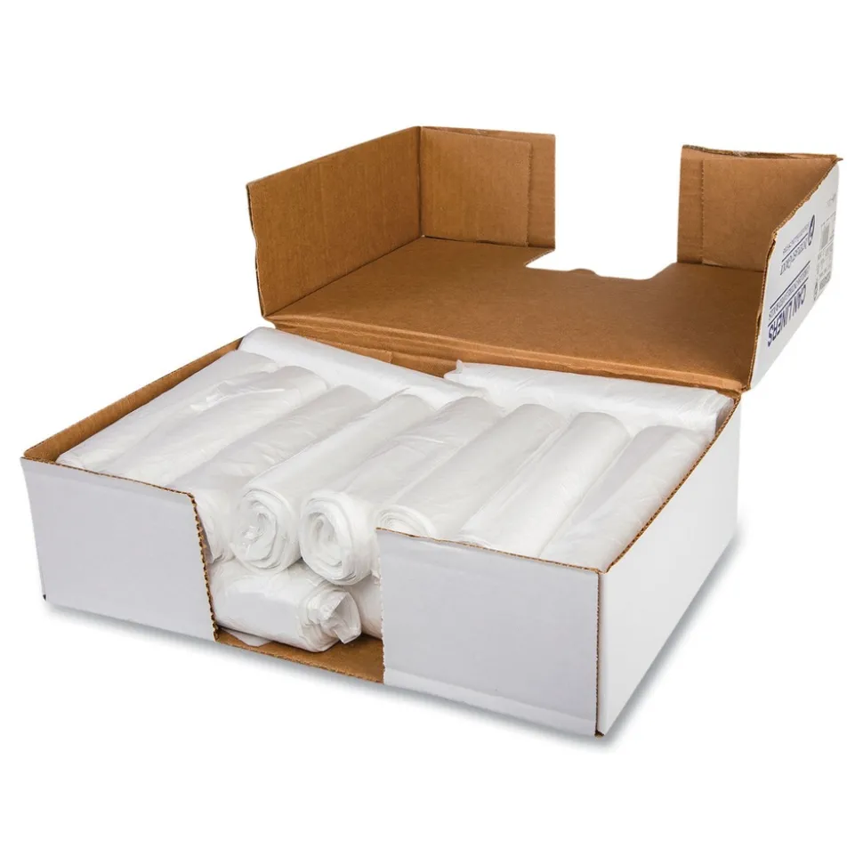 Inteplast Group 10 Gallon 0.35 mil 24 in. x 24 in. Coreless Perforated Roll Low-Density Commercial Can Liners - Clear (50 Bags/Roll, 20 Rolls/Carton)
