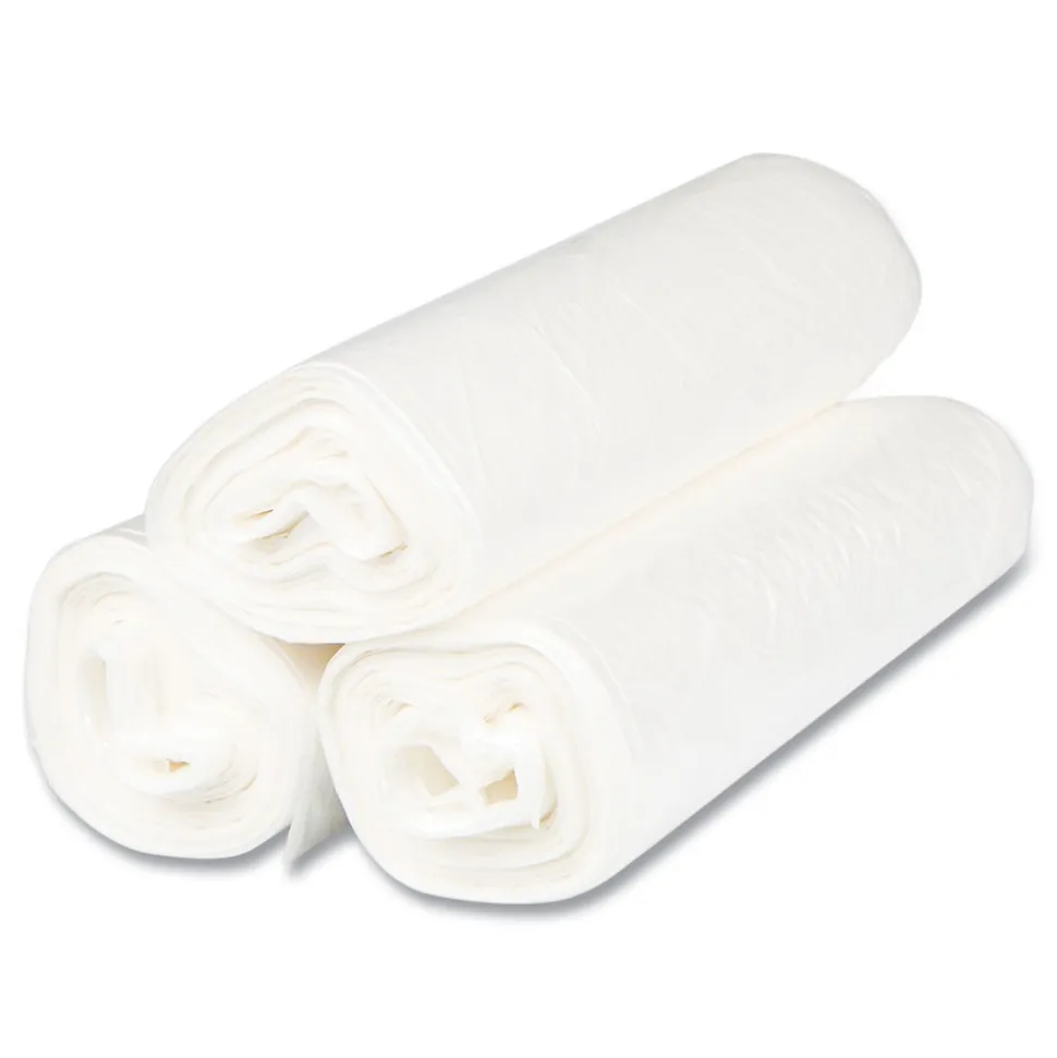 Inteplast Group 43 in. x 48 in. 56 gal 22 mic Interleaved Roll High-Density Commercial Can Liners - Natural (25 Bags/Roll, 8 Rolls/Carton)