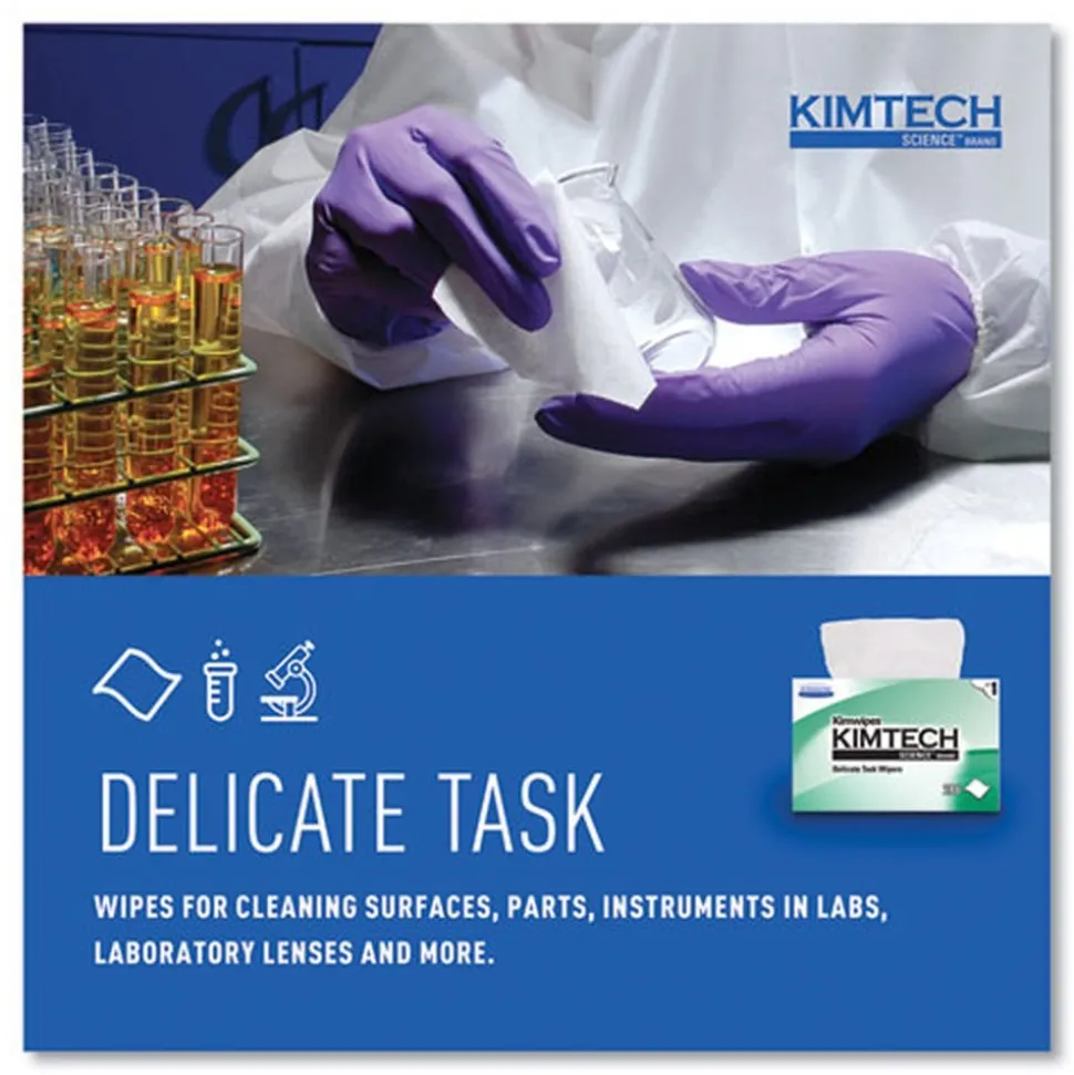 Kimtech 1-Ply 4.4 in. x 8.4 in. Kimwipes Delicate Task Wipers - Unscented, White (16800/Carton)