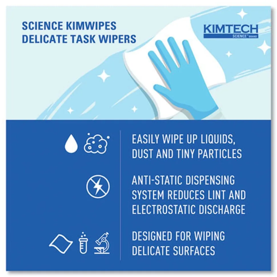Kimtech 1-Ply 4.4 in. x 8.4 in. Kimwipes Delicate Task Wipers - Unscented, White (16800/Carton)