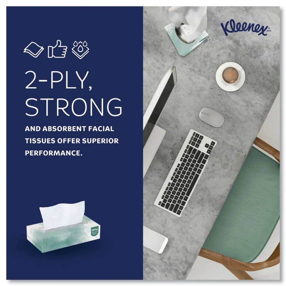 Kleenex Naturals 2-Ply Flat Box 8.3 in. x 7.8 in. Facial Tissues - White (48 Boxes/Carton, 125 Sheets/Box)