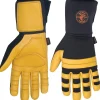 Klein Tools Soft Grain Leather Lineman Work Gloves with Padded Knuckles - Black/ Yellow, X-Large