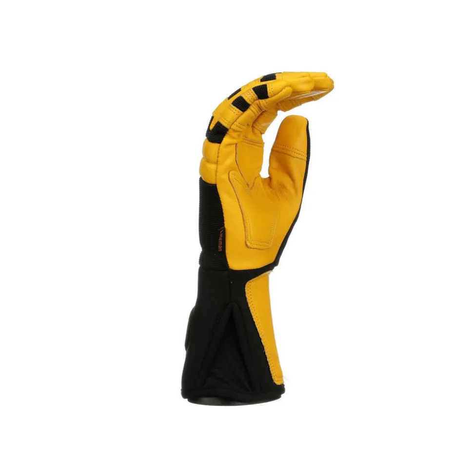 Klein Tools Soft Grain Leather Lineman Work Gloves with Padded Knuckles - Black/ Yellow, X-Large