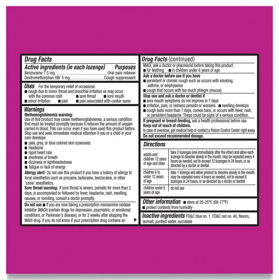 Lysol Sore Throat and Cough Lozenges - Mixed Berry (24 Packs/Carton)