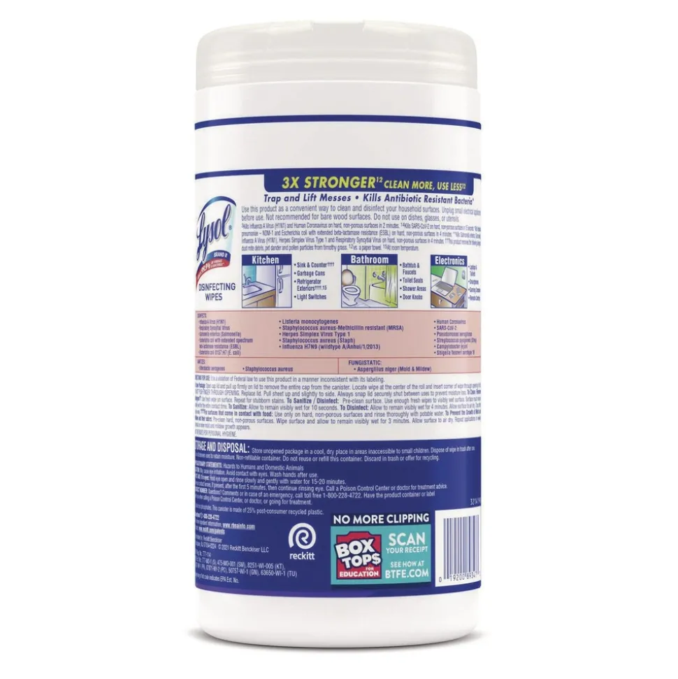 LYSOL Brand 19200-89347 7 in. x 7.25 in. 1-Ply Disinfecting Wipes - Early Morning Breeze, White (6 Canisters/Carton)