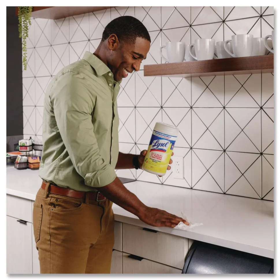 LYSOL Brand 7 in. x 7.25 in. 1-Ply Disinfecting Wipes - Lemon and Lime Blossom, White (80 Wipes/Canister)
