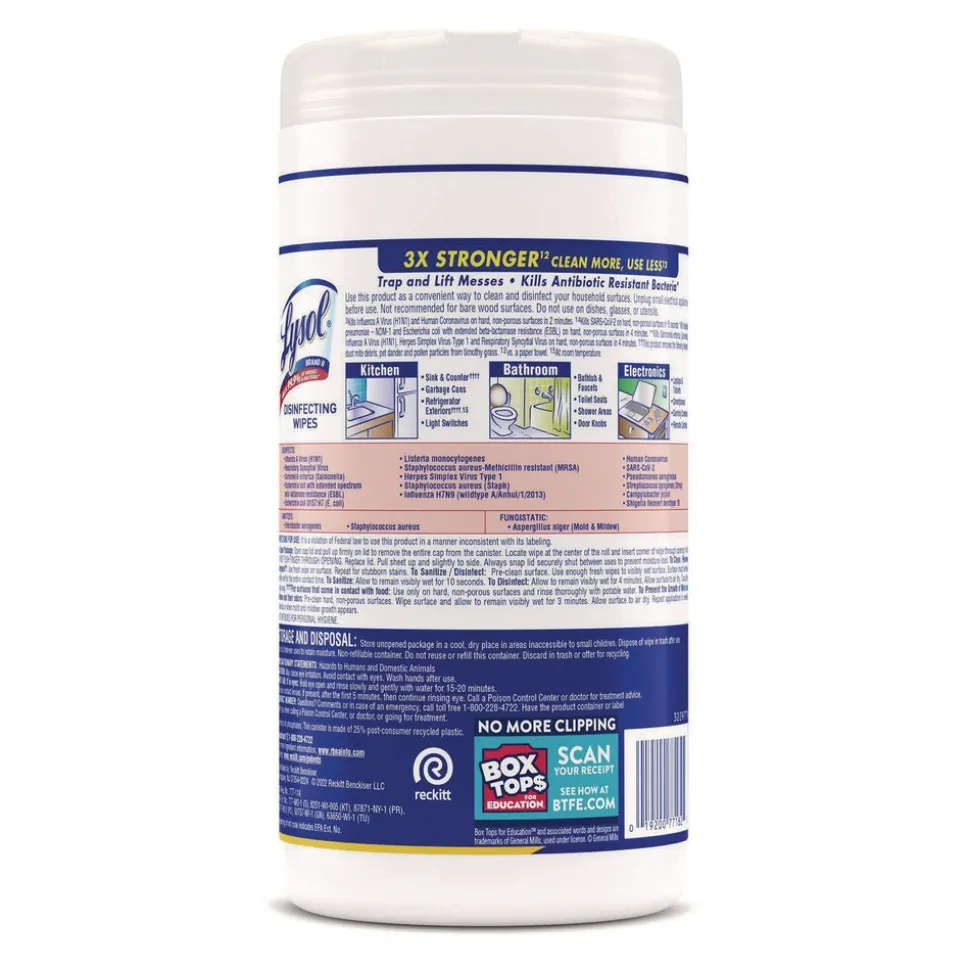 LYSOL Brand 1 Ply 7 in. x 7.25 in. Lemon and Lime Blossom Disinfecting Wipes - White (6/Carton)