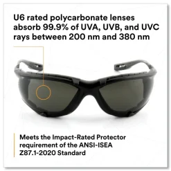 3M Virtua CCS Protective Eyewear with Foam Gasket - Black/Gray Plastic Frame Gray Polycarbonate Lens