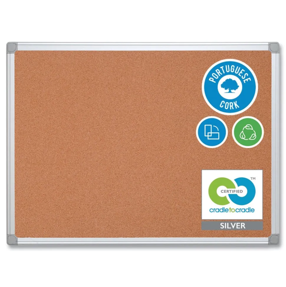 MasterVision Earth 36 in. x 24 in. Cork Board - Tan Surface/Satin Aluminum Frame