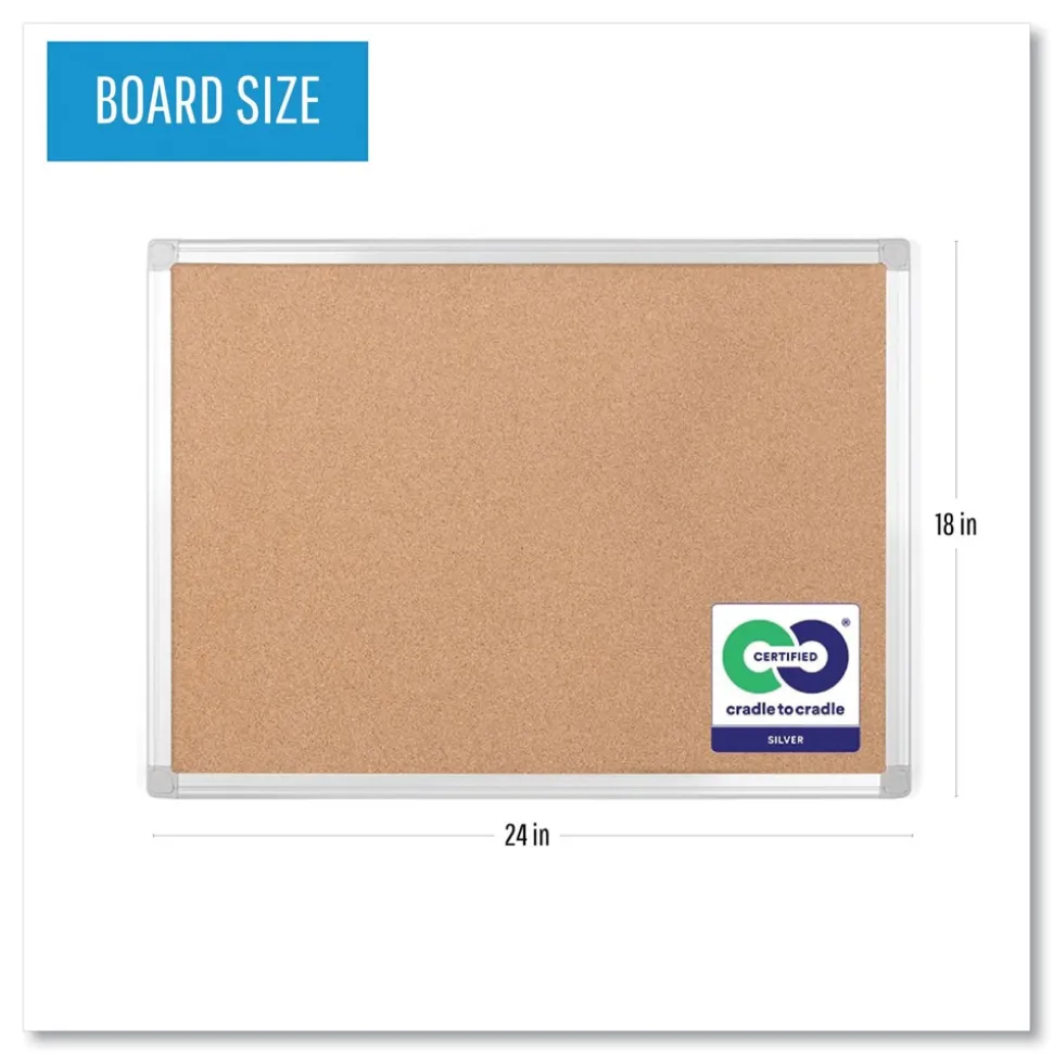 MasterVision Earth 24 in. x 18 in. Cork Board - Tan Surface/Satin Aluminum Frame