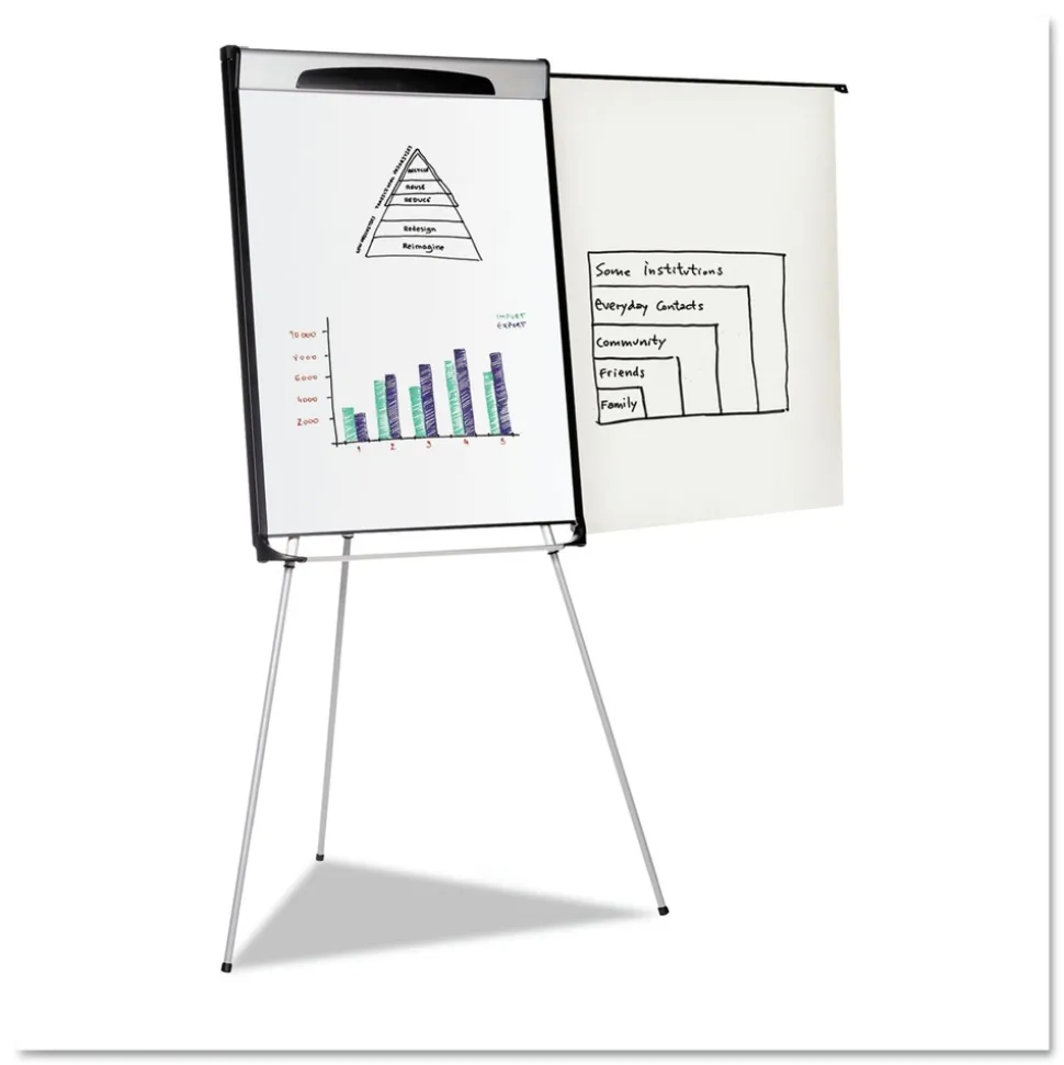 MasterVision 39 in. - 72 in. High Tripod Extension Bar Magnetic Dry-Erase Easel - Black/Silver