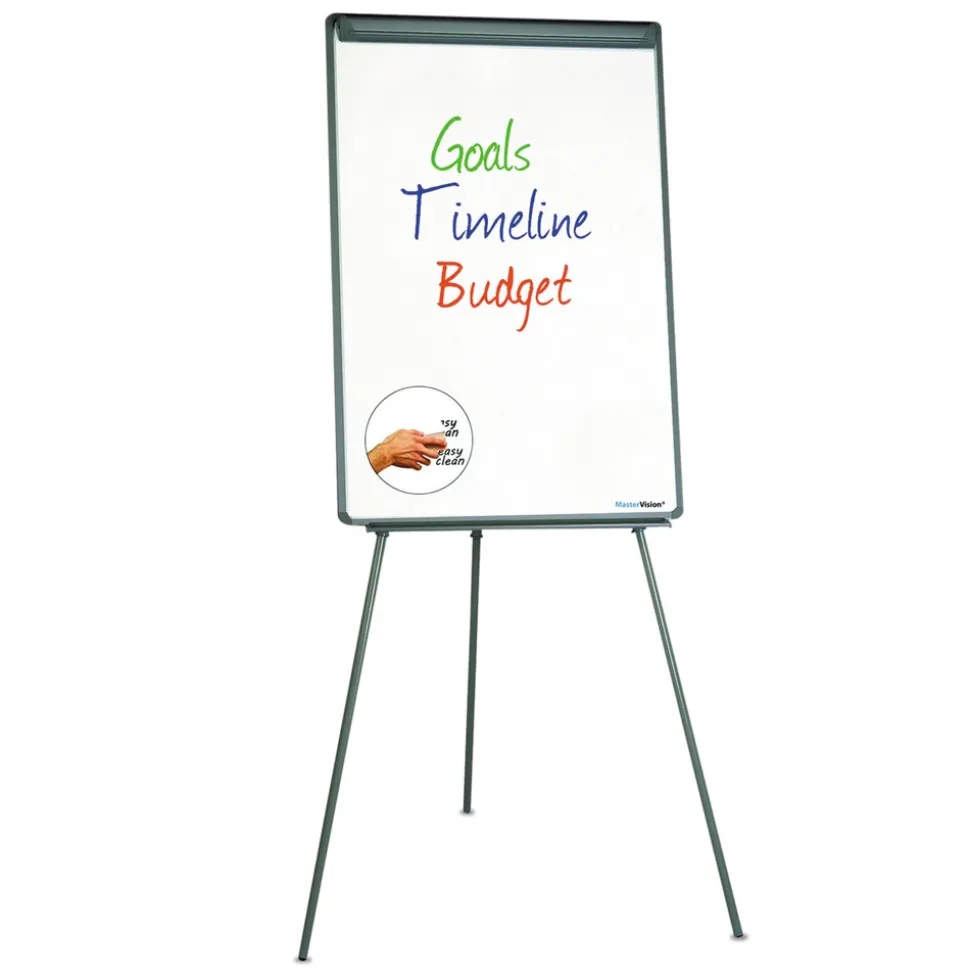 MasterVision 22.5 in. x 42 in. Basic Tripod Melamine Presentation Easel - White/Black