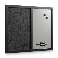 MasterVision 24 in. x 18 in. Designer Combo MDF Wood Frame Fabric Bulletin/Dry Erase Board - Charcoal/Gray/Black