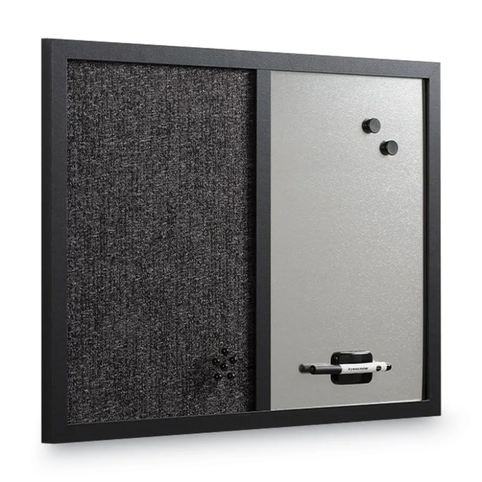 MasterVision 24 in. x 18 in. Designer Combo MDF Wood Frame Fabric Bulletin/Dry Erase Board - Charcoal/Gray/Black