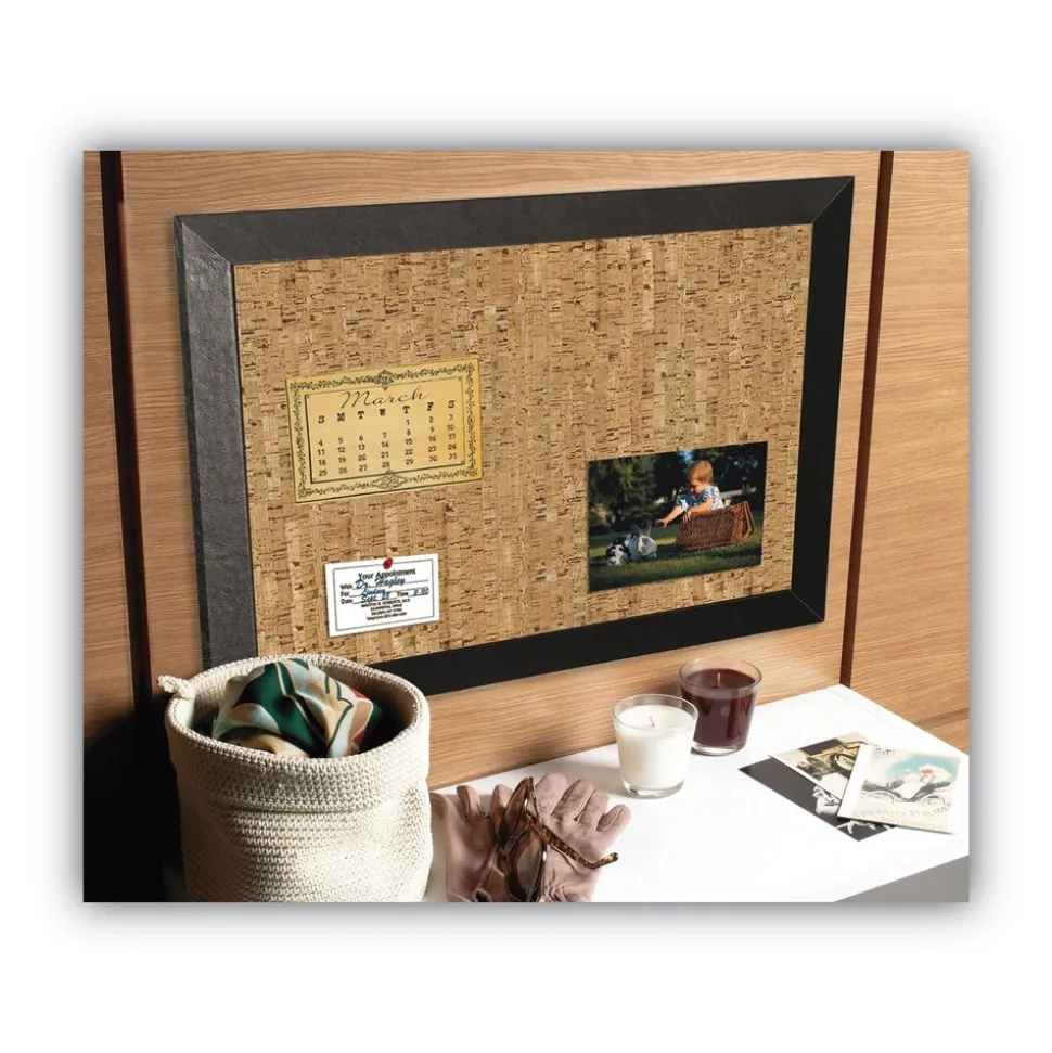 MasterVision 36 in. x 24 in. Natural Cork Bulletin Board - Tan Surface/Black Wood Frame