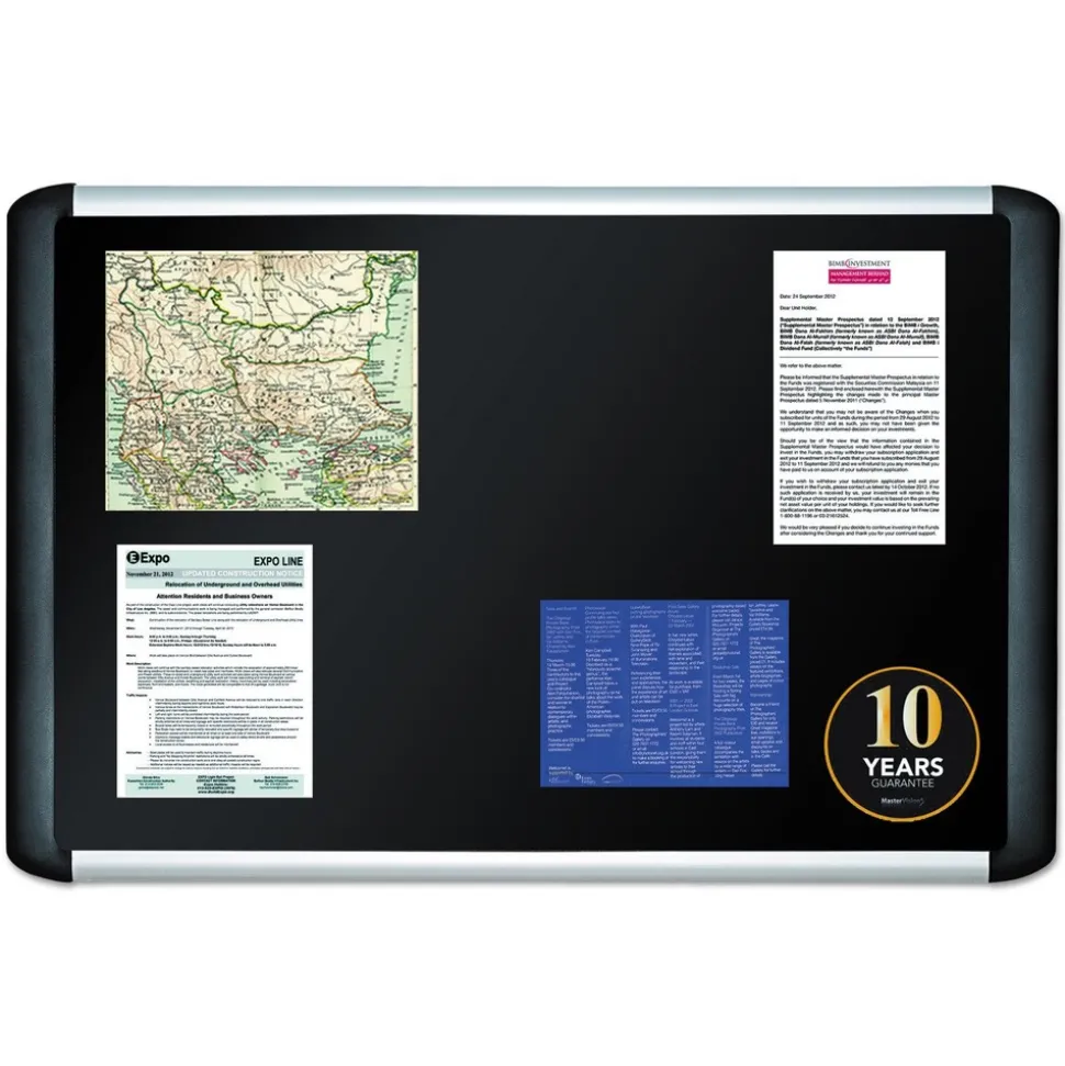 MasterVision 36 in. x 24 in. Soft-Touch Bulletin Board - Black Fabric Surface, Black Aluminum Frame