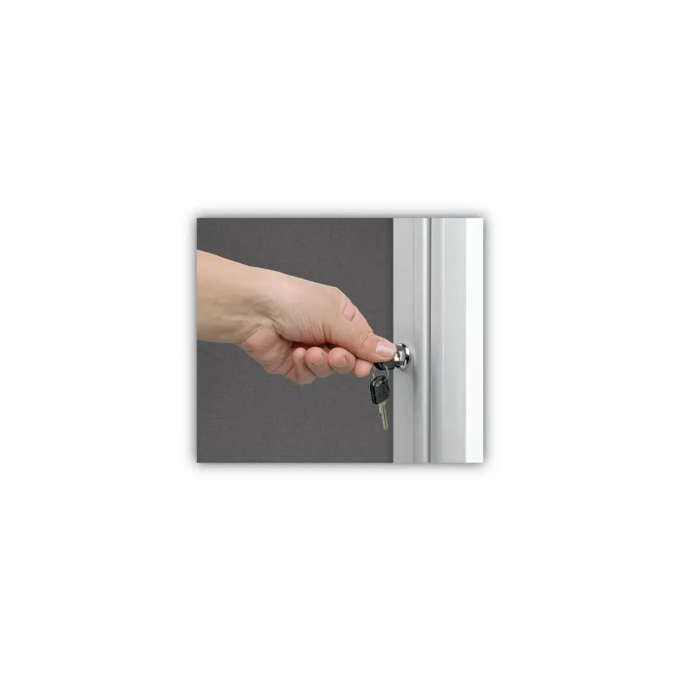 MasterVision Slim-Line 28 in. x 38 in. Enclosed Fabric One Door Bulletin Board - Gray