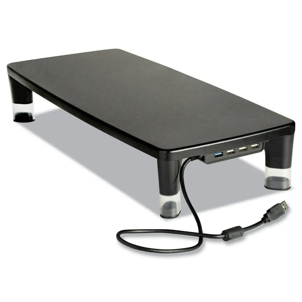 3M 21.6 in. x 9.4 in. x 2.7 in. to 3.9 in. Supports 33 lbs. Monitor Stand - Black/Clear