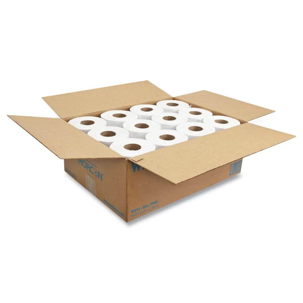Morcon Paper MORSOFT UNIVERSAL ROLL TOWELS, 8-in X 350 FT, WHITE, 12 ROLLS/CARTON