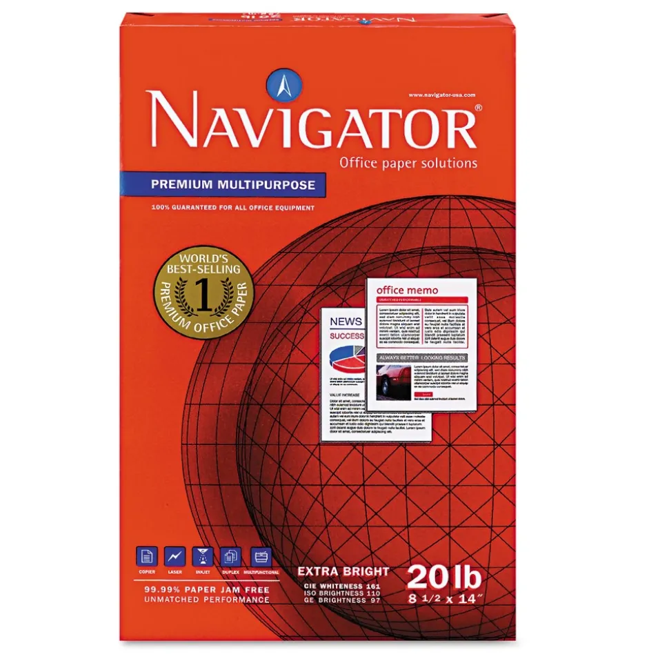 Navigator 97 Bright 20 lbs. Bond Weight 8.5 in. x 14 in. Premium Multipurpose Copy Paper - White (10/Carton)