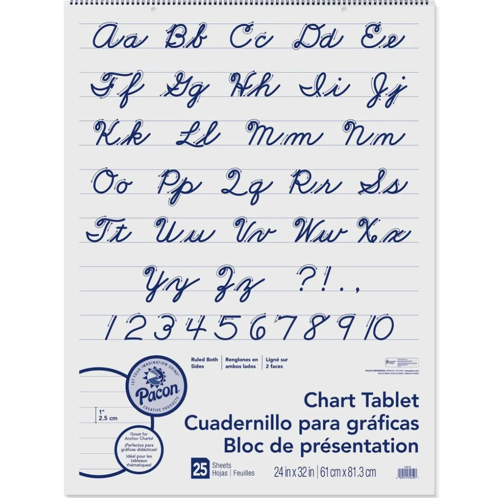 Pacon 24 in. x 32 in. 25 Sheets 1 in. Rule Presentation Format Chart Tablets - White