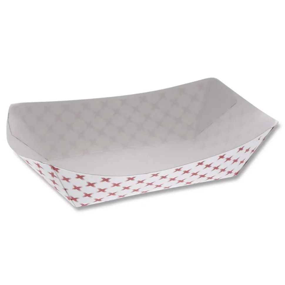 Pactiv Corp. 7.75 in. x 5.1 in. x 2.1 in. 3 lbs. Paperboard Food Tray - Red/White (500/Carton)