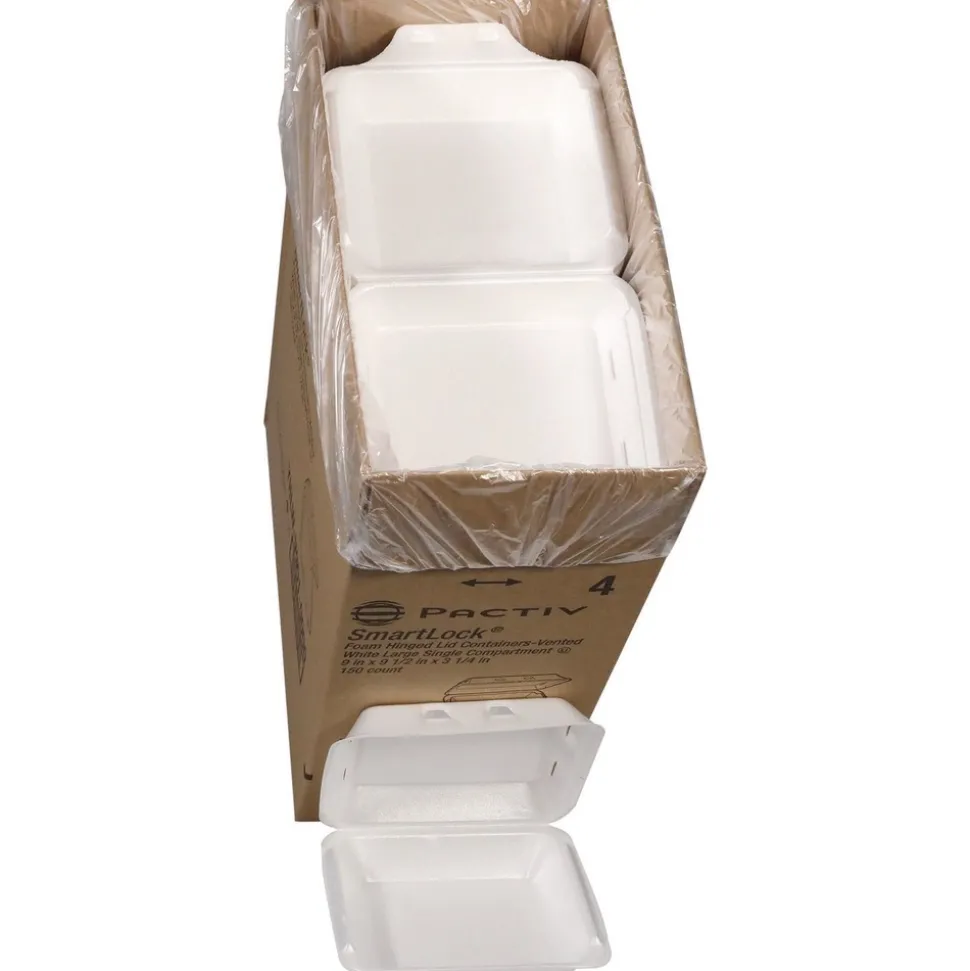 Pactiv Corp. 9 in. x 9.5 in. x 3.3 in. SmartLock Vented Foam Hinged Lid Container - White (150/Carton)