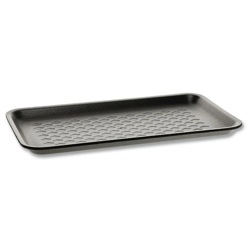 Pactiv Corp. 10.88 in. x 5.88 in. x 0.69 in. No. 10S Foam Supermarket Tray - Black (500/Carton)