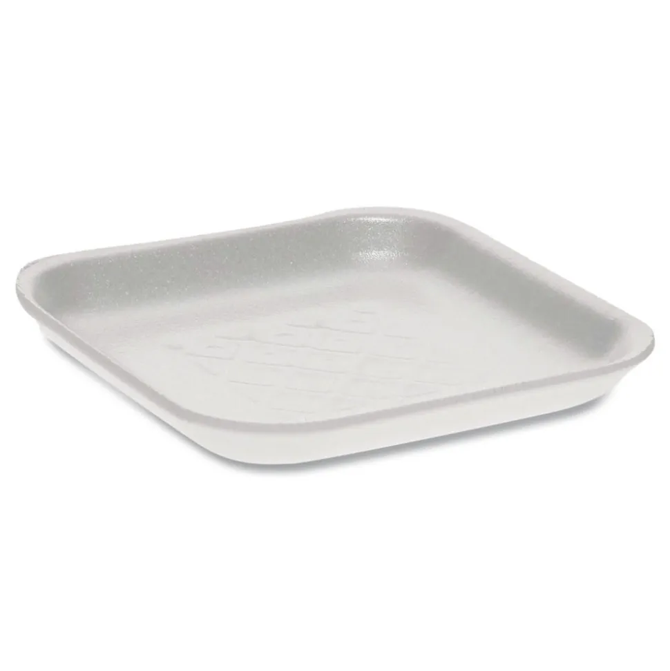 Pactiv Corp. 5.1 in. x 5.1 in. x 0.65 in. #1S Foam Supermarket Tray - White (1000/Carton)