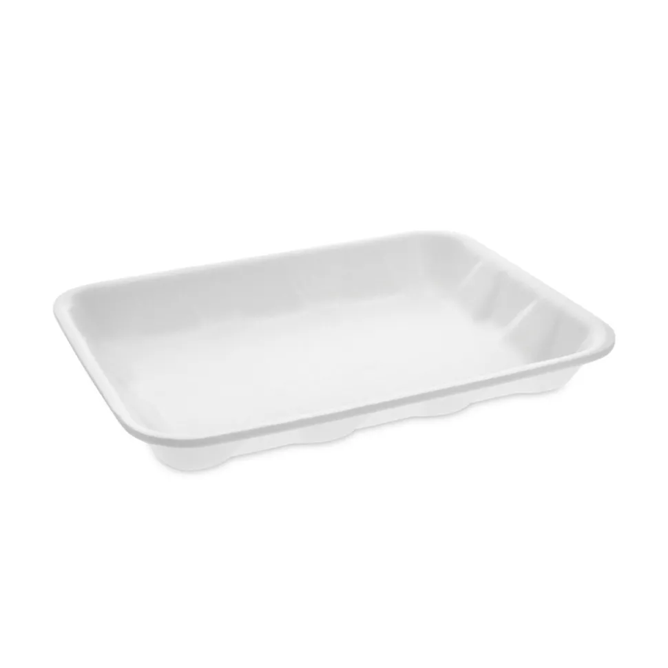 Pactiv Corp. 9.5 in. x 7 in. x 1.25 in. No. 4D Foam Meat Tray - White (500/Carton)