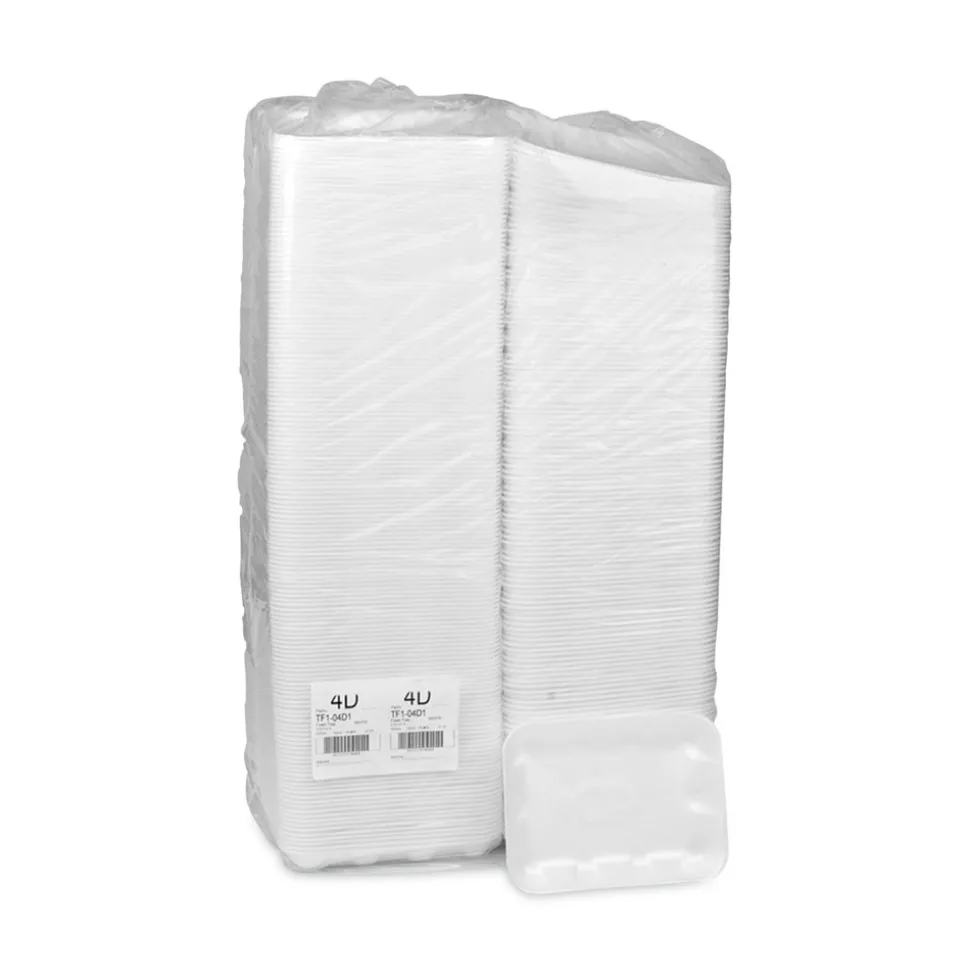 Pactiv Corp. 9.5 in. x 7 in. x 1.25 in. No. 4D Foam Meat Tray - White (500/Carton)